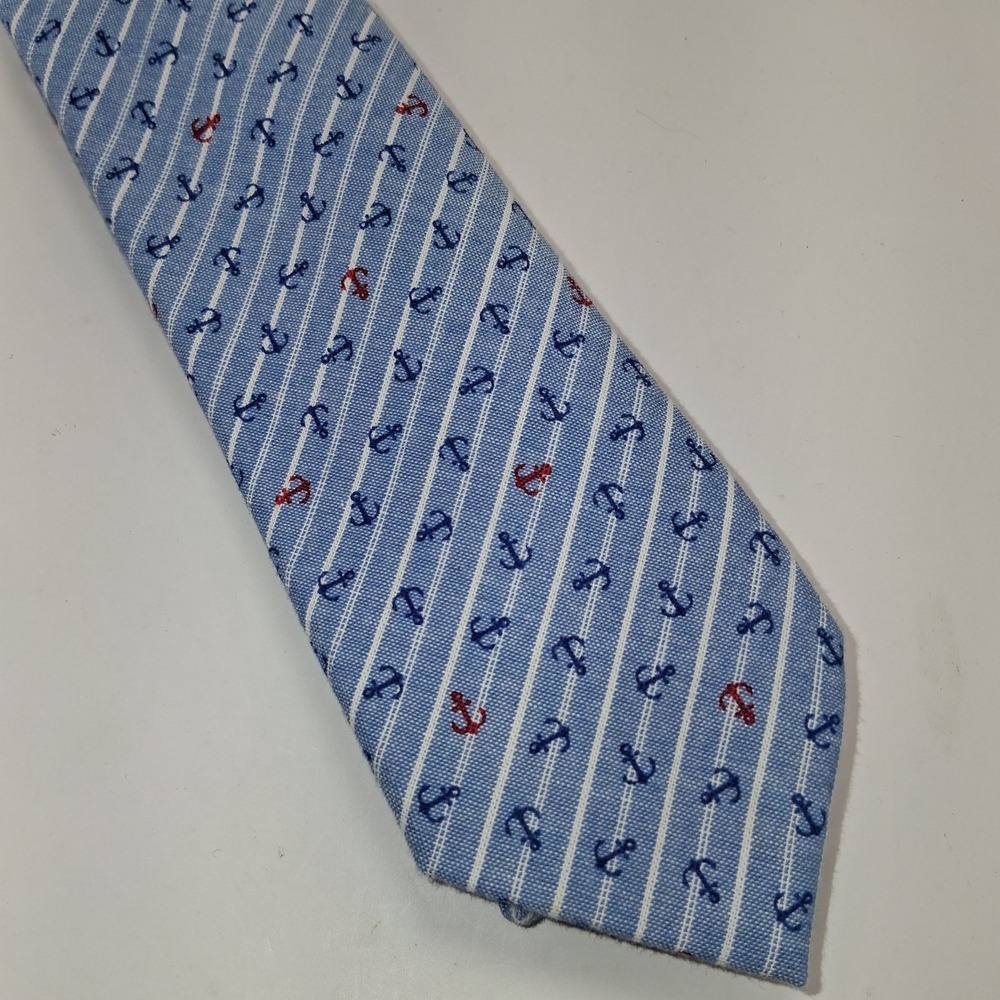 Chaps Necktie Anchors Stripes Preppy Cotton Blue/Red/White